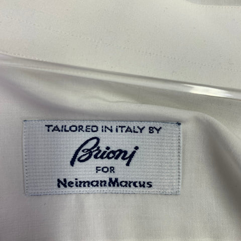 BRIONI Size L White Black Pleated Cotton Tuxedo Long Sleeve Shirt