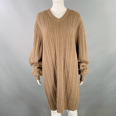 E'LEVE"E Size M Brown Cashmere Ribbed Long Sleeve Dress