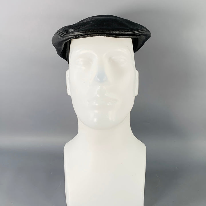VINTAGE Black Leather Flat Cap Hat