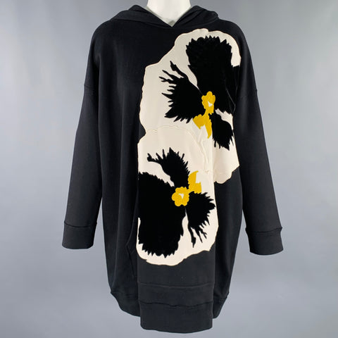 VALENTINO Size XS Black White Yellow Cotton Blend Flower Hooded Dress