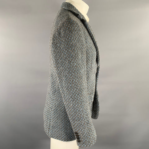 DRIES VAN NOTEN Chest Size 40 Blue Multi-Color Woven Wool Sport Coat