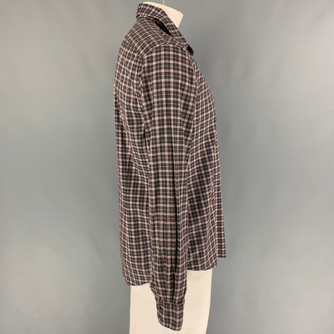 JOHN VARVATOS Size L Black Red Plaid Cotton Long Sleeve Shirt