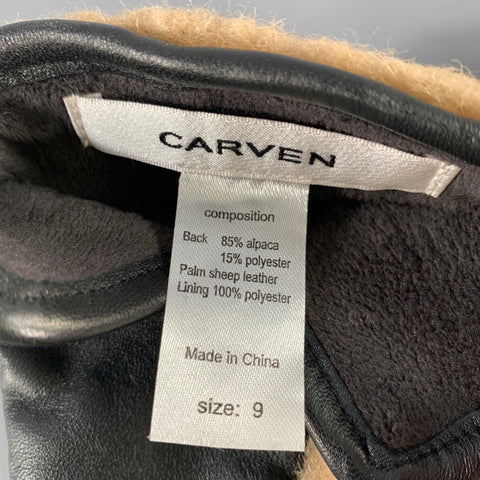 CARVEN Size 9 Tan Black Sheep Leather Alpaca Blend Gloves