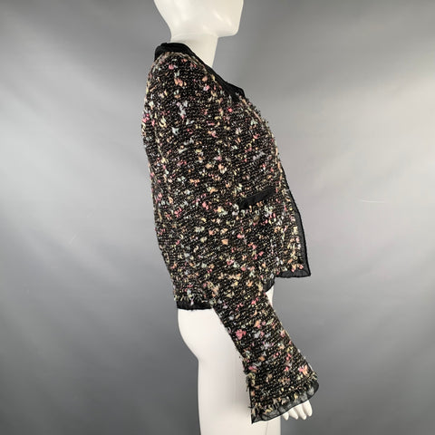 CHANEL Size 4 Black Multi-Color Wool Blend Open Front Jacket