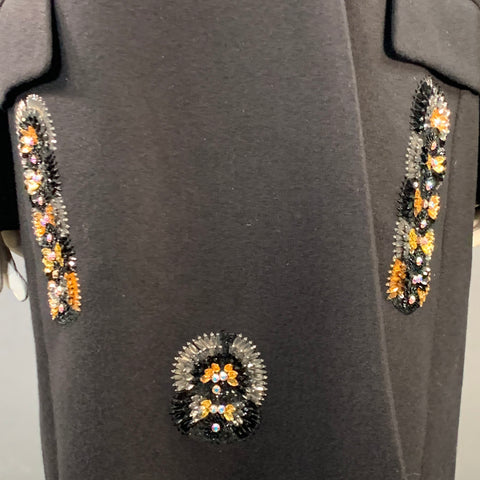 DRIES VAN NOTEN Size M Black Orange Wool Blend Beaded Single Button Coat
