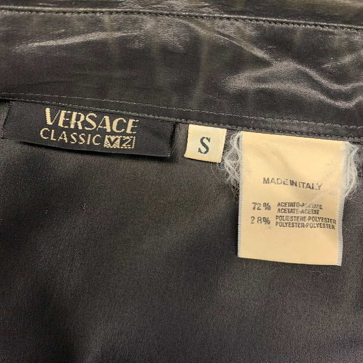 VERSACE Size S Grey Shimmery Acetate Blend Button Down Long Sleeve Shirt