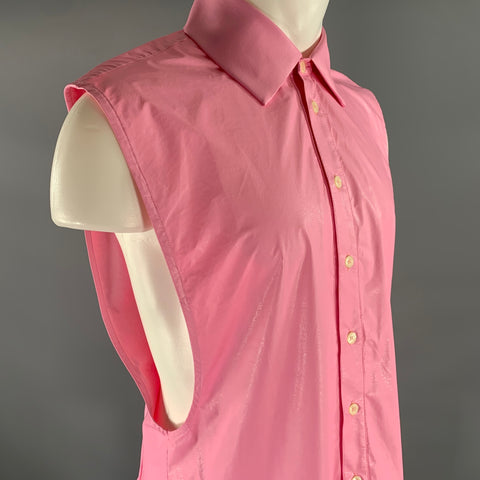 WALTER VAN BEIRENDONCK Size L Pink Modal Cutoff Sleeve Shirt