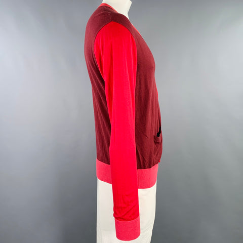 PS by PAUL SMITH Size L Red Burgundy Two Toned Cotton Silk Cashmere Cardigan