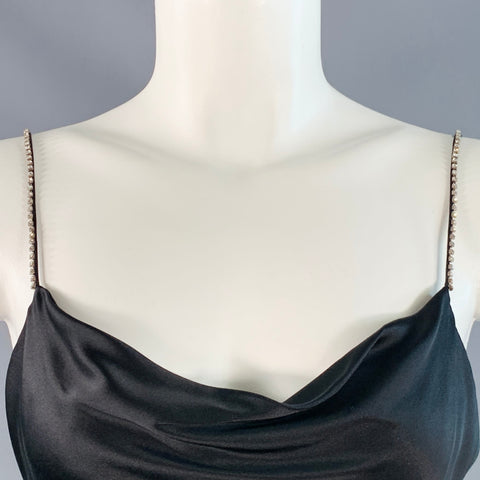 CINQ a' SEPT Size XS Marta Cami Black Rhinestones Silk Satin Dress Top
