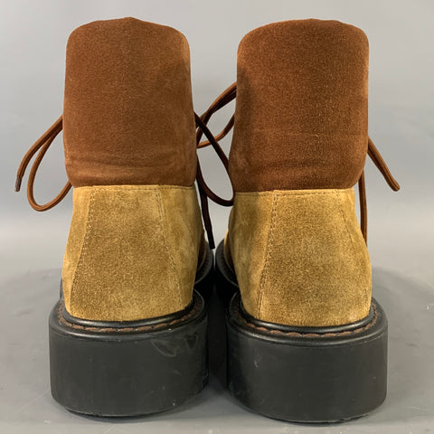 LOEWE Size 9 Brown Camel Suede Lace Up Boots