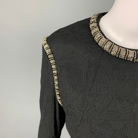 DRIES VAN NOTEN Size 10 Black Wool Blend Jacquard Crew-Neck Dress Top