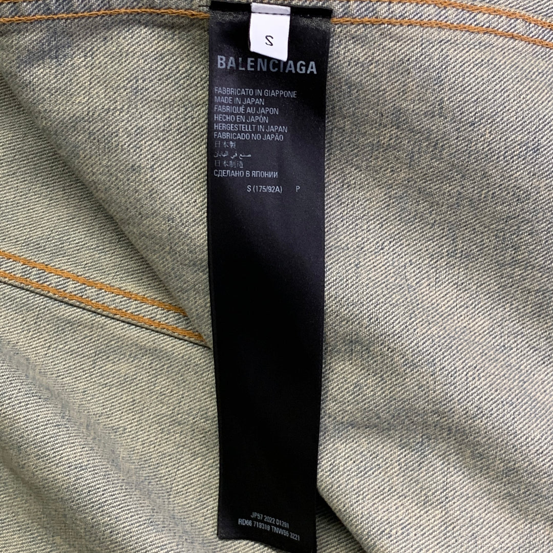 BALENCIAGA Size S Blue White Monogram Cotton Denim Oversized Jacket