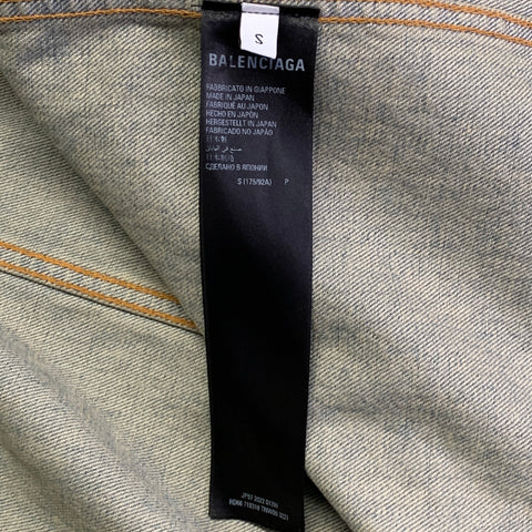 BALENCIAGA Size S Blue White Monogram Cotton Denim Oversized Jacket