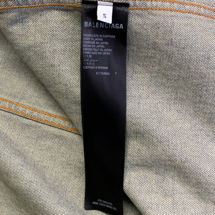 BALENCIAGA Size S Blue White Monogram Cotton Denim Oversized Jacket