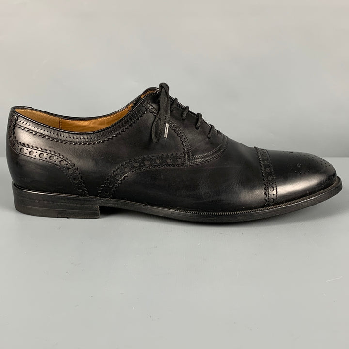 GUCCI Size 9.5 Black Perforated Leather Oxford Cap Toe Lace Up Shoes