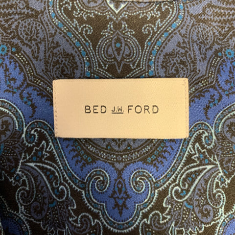 BED J.W. FORD Size M Blue Navy Paisley Polyester Camp Long Sleeve Shirt