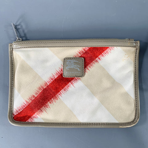 BURBERRY Beige Red Plaid Canvas Tote Handbag