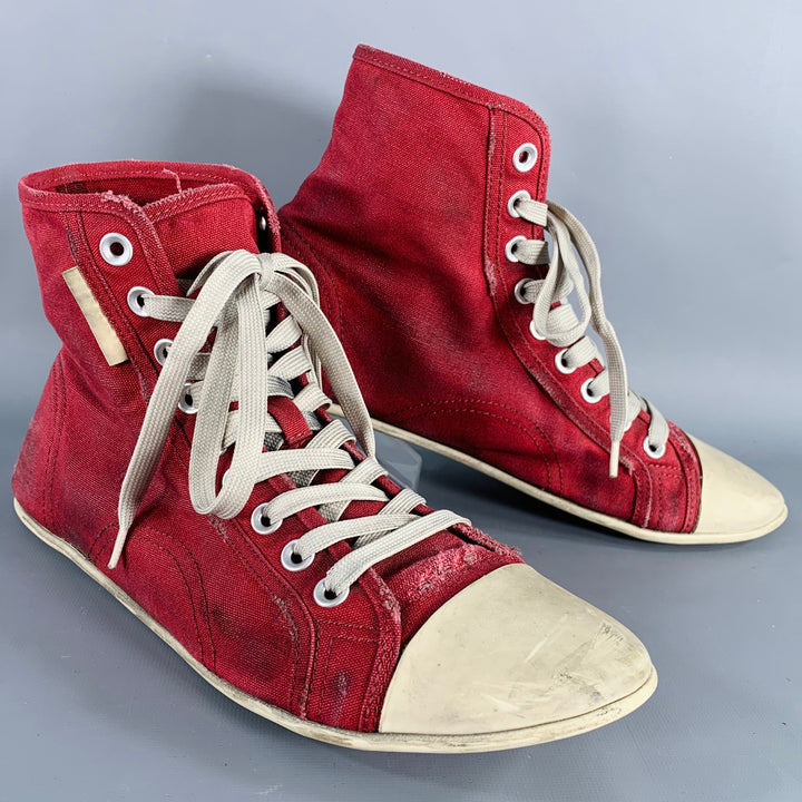 BALENCIAGA 2024 Size 8 Ultraflat High Top Red Canvas Sneakers