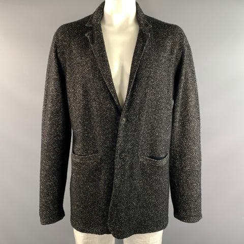 JOHN VARVATOS Size XXL Grey Black Knit Wool Linen Notch Lapel Jacket