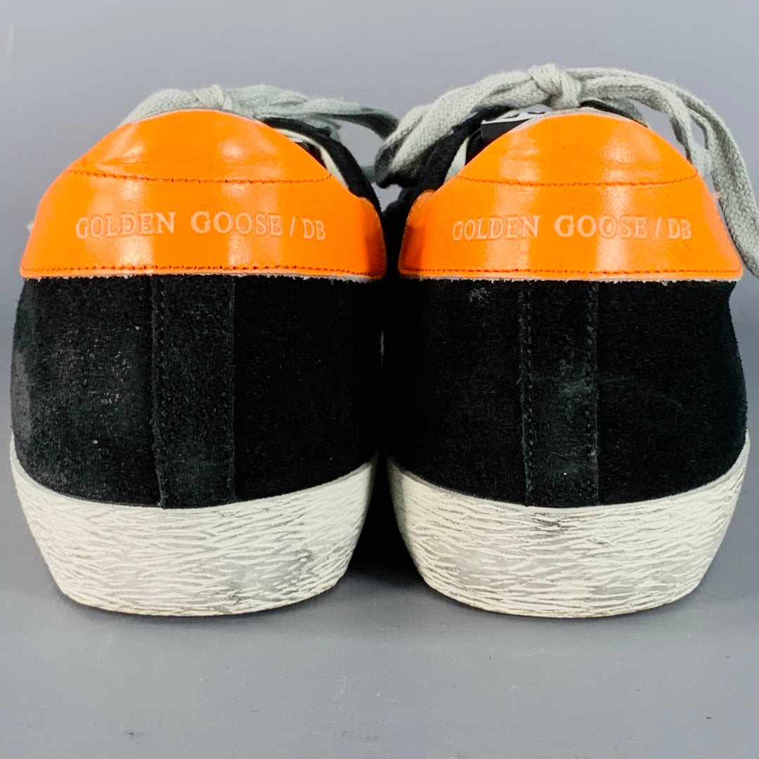 GOLDEN GOOSE SUPERSTAR Size 7 Black Orange Suede Low Top Skater Sneakers