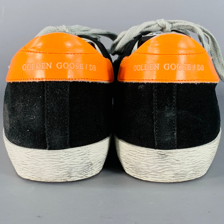 GOLDEN GOOSE SUPERSTAR Size 7 Black Orange Suede Low Top Skater Sneakers