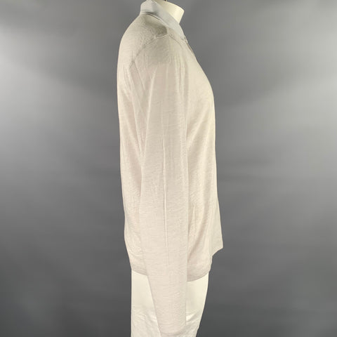 JOHN VARVATOS Size L Grey Knitted Wool Long Sleeve Polo
