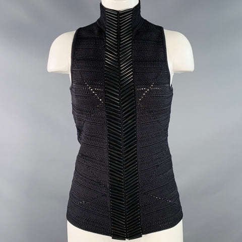 RALPH LAUREN COLLECTION Size M Black Silk Blend Beaded Sleeveless Casual Top