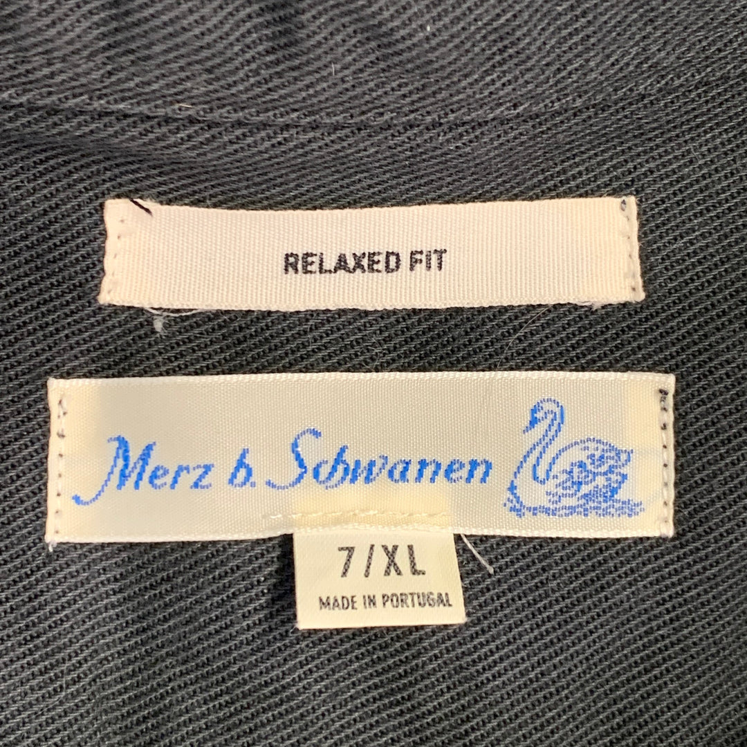 MERZ B. SCHWANEN Size XL Grey Charcoal Twill Cotton One Pocket Long Sleeve Shirt