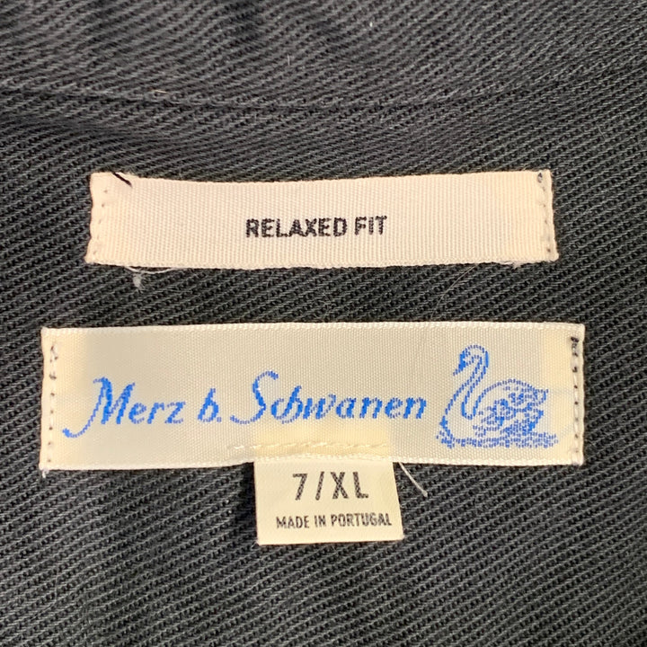 MERZ B. SCHWANEN Size XL Grey Charcoal Twill Cotton One Pocket Long Sleeve Shirt