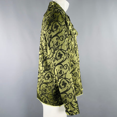 NEEDLES Size S Green Black Embroidery Rayon Blend Lamé 2 Pockets Long Sleeve Shirt