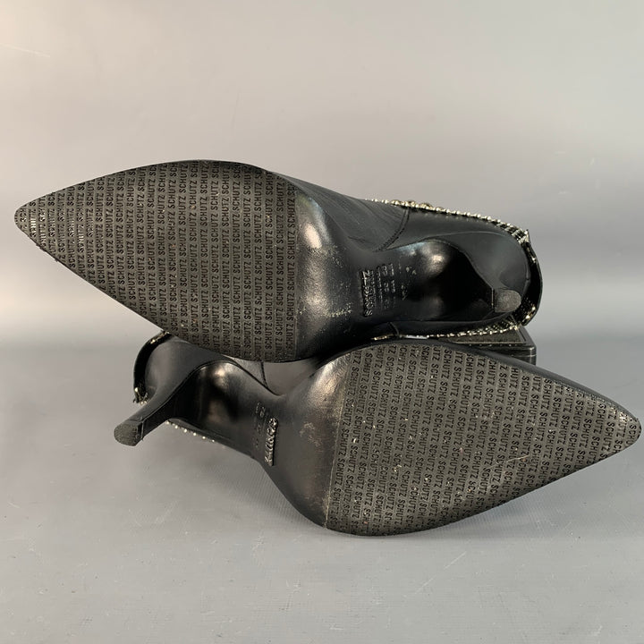 SCHUTZ Size 7 Black Studded Pull On Stiletto Booties