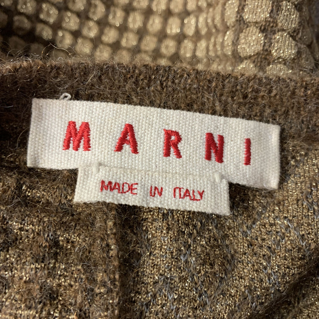 MARNI Size 4 Gold Brown Mohair Blend Geometric Cardigan