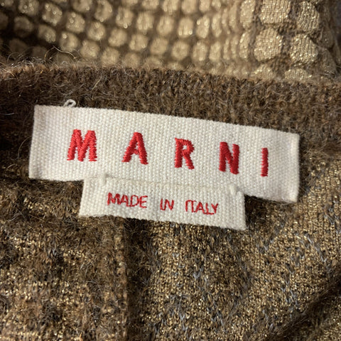 MARNI Size 4 Gold Brown Mohair Blend Geometric Cardigan