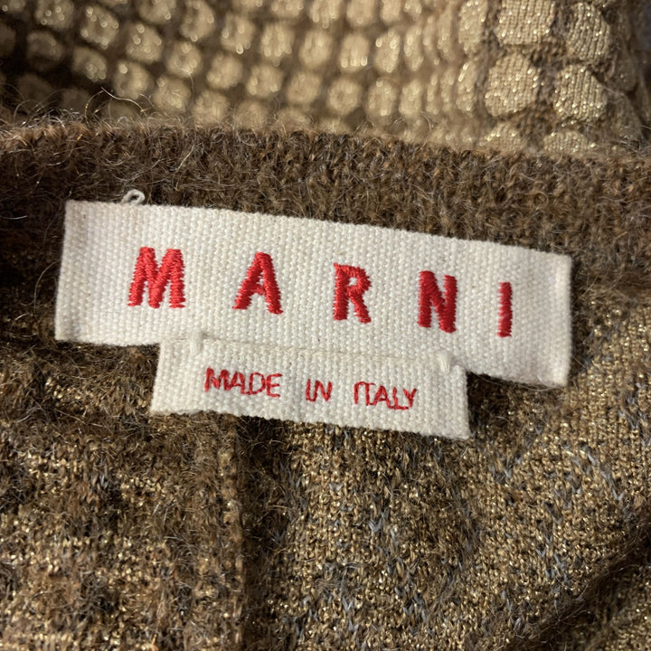MARNI Size 4 Gold Brown Mohair Blend Geometric Cardigan