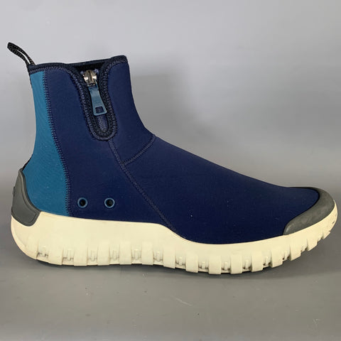 PRADA Size 9.5 Navy White Fabric Pull On Boots