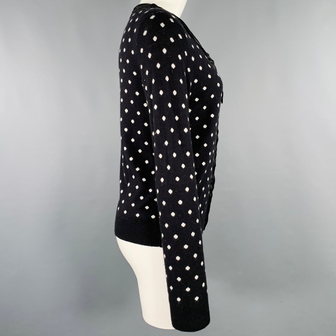 ALICE + OLIVIA Size M Black White Rayon Blend Polka Dot Bow Cardigan