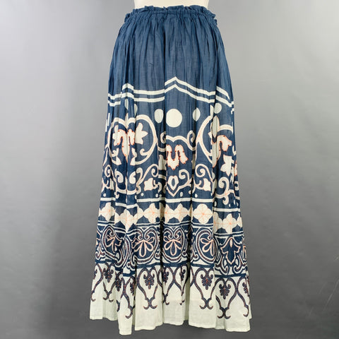 POLO by RALPH LAUREN Size 4 Blue White Cotton Abstract Floral Beaded Midi Skirt