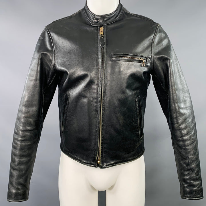 MR. S LEATHER Size 38 Black Leather Motorcycle Zip Up Jacket