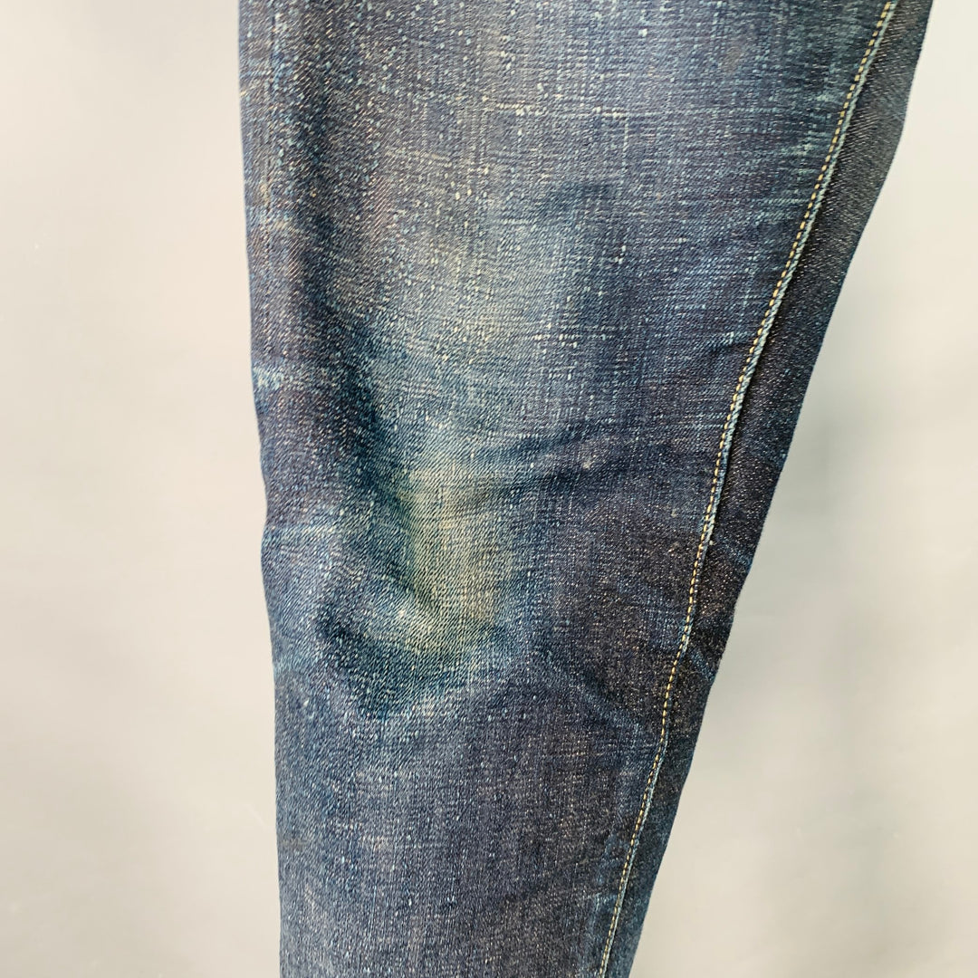 STUDIO D'ARTISAN Size 32 Cherry Blossom Ai-Sa Limited Edition Indigo Textured Cotton 5 Pocket Selvedge Jeans