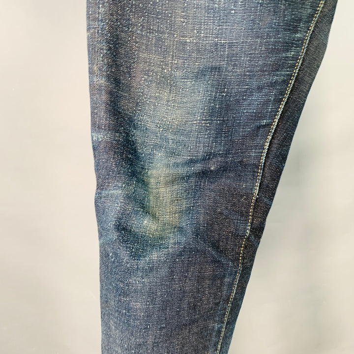 STUDIO D'ARTISAN Size 32 Cherry Blossom Ai-Sa Limited Edition Indigo Textured Cotton 5 Pocket Selvedge Jeans