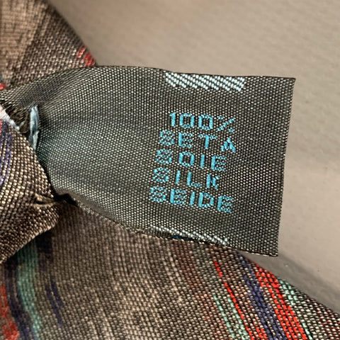 FENDI One Size Grey Red Diagonal Stripe Silk Tie
