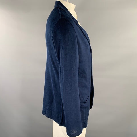 LARDINI Chest Size 44 Navy Heather Cotton Notch Lapel Sport Coat