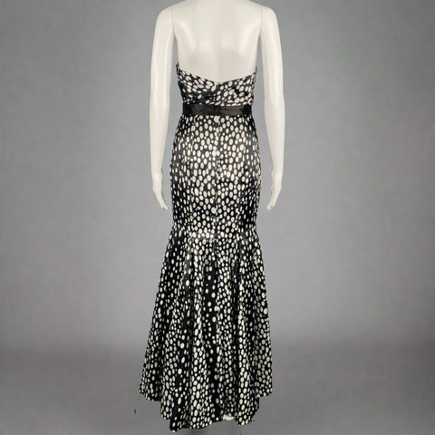 TERANI Size 6 Black White Viscose Blend Polka Dot Strapless Mermaid Gown