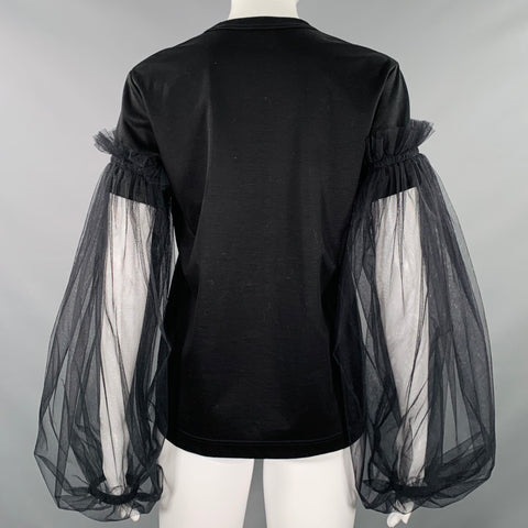 NOIR KEI NINOMIYA Size M Black Cotton Blend Balloon Sleeves Crew Neck Dress Top