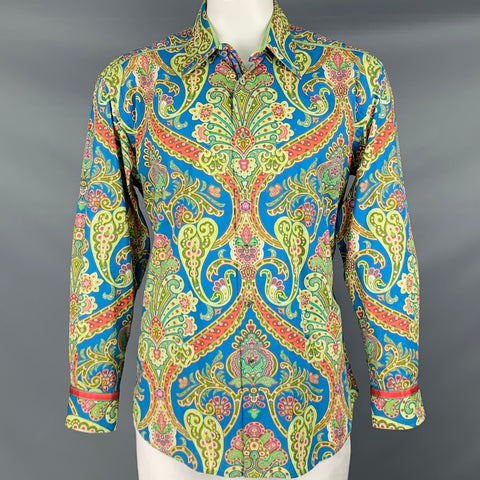 ROBERT GRAHAM Size XL Blue Multi Color Paisley Cotton Long Sleeve Shirt