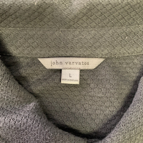 JOHN VARVATOS Size L Black Geometric Lyocel Cotton Long Sleeve Polo