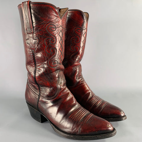 LUCCHESE Size 8 Burgundy Black Textured Leather Cowboy Boots