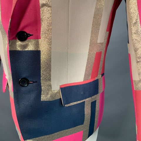 MR TURK Size 38 Pink Navy Color Block Polyester Blend Sport Coat