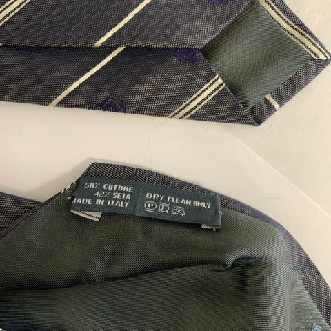 ALEXANDER MCQUEEN Grey White & Purple Mixed Pattern Cotton  Silk Tie