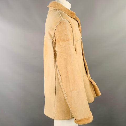 Manteau boutonné en cuir d'agneau retourné beige JOHN VARVATOS taille 40